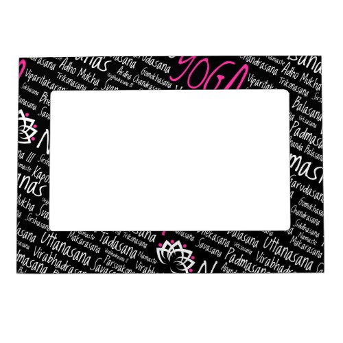 Elegant Black and Pink Yoga Yogi Asanas Design Magnetic Picture Frame