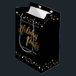 Elegant Black and Printed Gold Personalized Gift B Medium Gift Bag<br><div class="desc">Present your corporate gifts in style this holiday season with our Elegant Black and Printed Gold Personalized Gift Bags. Designed to add a touch of sophistication and customization to your company's Christmas holiday party, these gift bags are the perfect way to impress guests and present your thoughtful gifts. The design...</div>