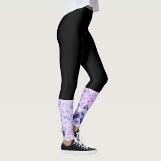 Elegant Black and Purple Butterfly Floral Ankle Ac Leggings