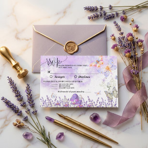 Elegant Black and Purple Butterfly Wedding RSVP Card