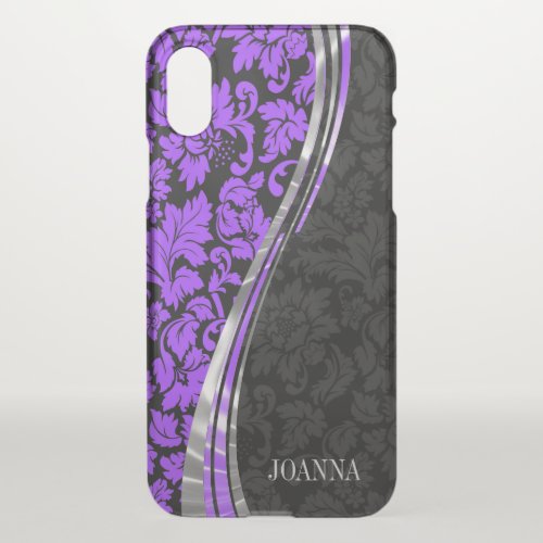 Elegant Black And Purple Damasks iPhone X Case