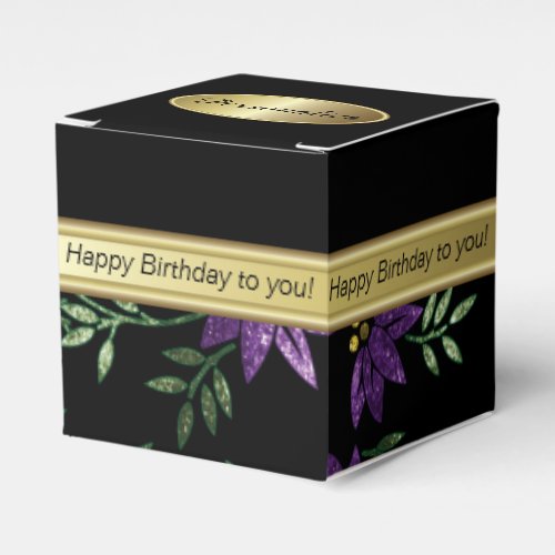 Elegant Black and Purple Floral Glitter Favor Box