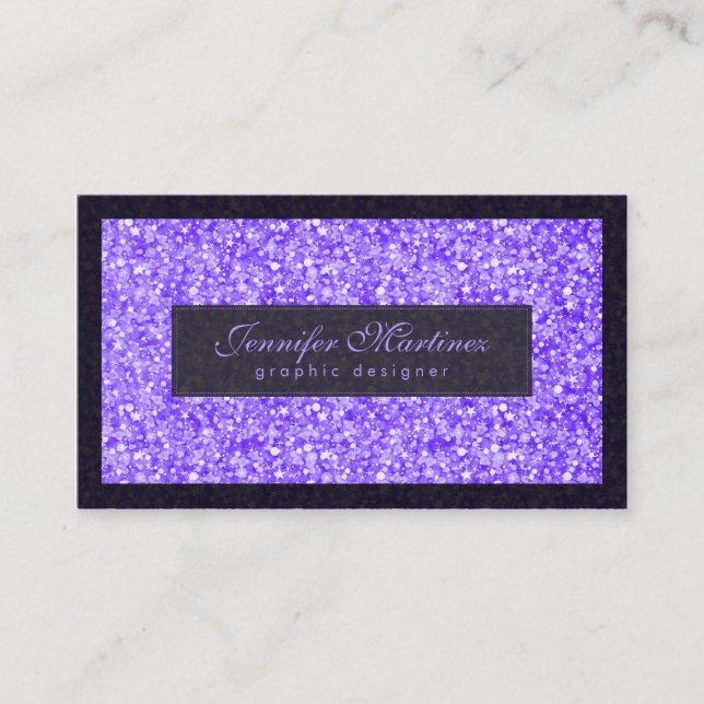 Elegant Black And Purple Glitter & Sparkles Business Card (Front)