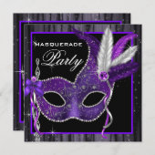 Elegant Black and Purple Masquerade Party Invitation (Front/Back)