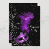 Elegant Black and Purple Masquerade Party Invitation (Front/Back)