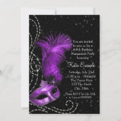 Elegant Black and Purple Masquerade Party Invitation (Back)