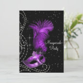Elegant Black and Purple Masquerade Party Invitation (Standing Front)