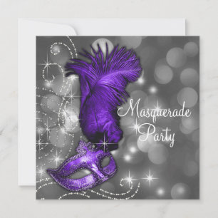 Elegant Black and Purple Masquerade Party Invitation
