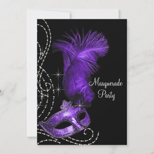 Elegant Black and Purple Masquerade Party Announcement
