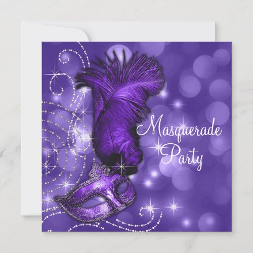 Elegant Black and Purple  Masquerade Party Custom Invitations
