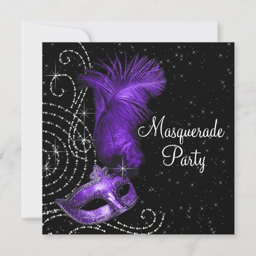 Elegant Black and Purple  Masquerade Party Invitation