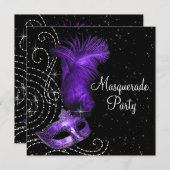 Elegant Black and Purple  Masquerade Party Invitation (Front/Back)