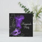 Elegant Black and Purple  Masquerade Party Invitation (Standing Front)