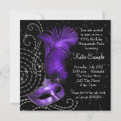 Elegant Black and Purple  Masquerade Party Invitation (Back)