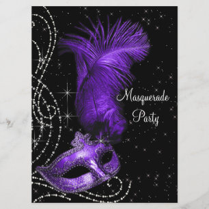 Elegant Black and Purple Masquerade Party Invitation