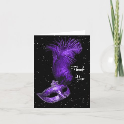 Elegant Black and Purple Masquerade Thank You Card