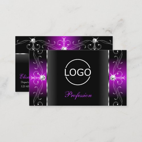 Elegant Black and Purple Squiggled Jewels add Logo Business Card