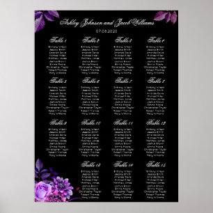 Elegant black and purple wedding seating chart