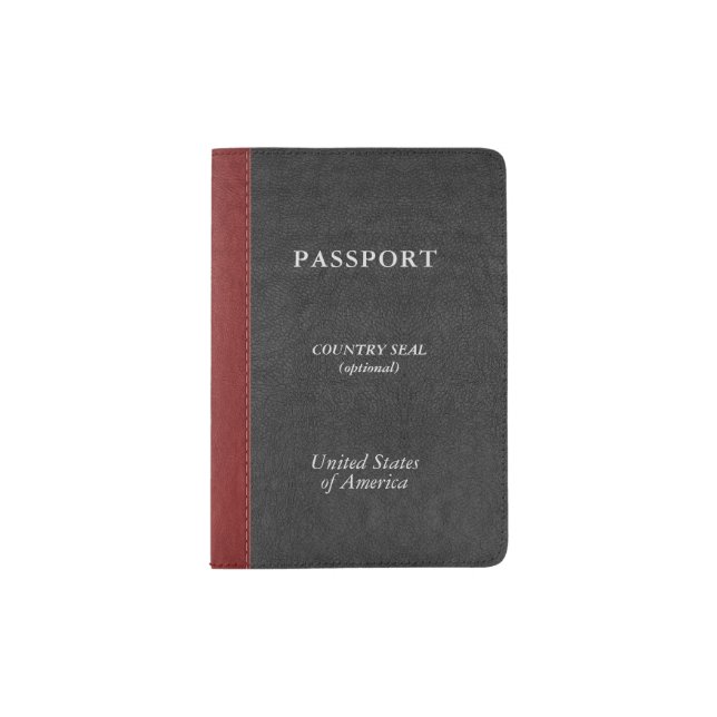 Elegant Black And Red Faux Leather  Texture Passport Holder (Front)