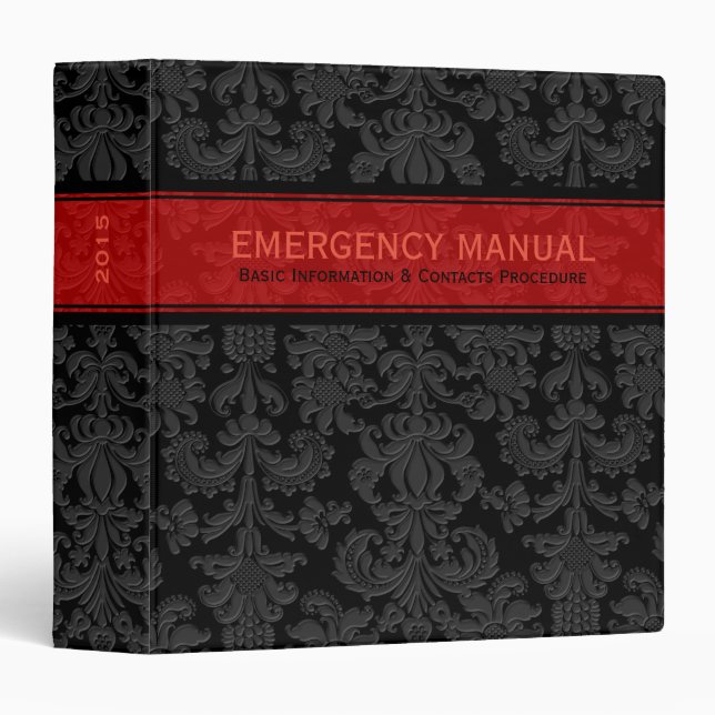 Elegant Black And Red Floral Damasks Binder (Front/Spine)