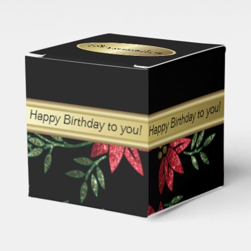 Elegant Black and Red Floral Glitter  Birthday Favor Boxes