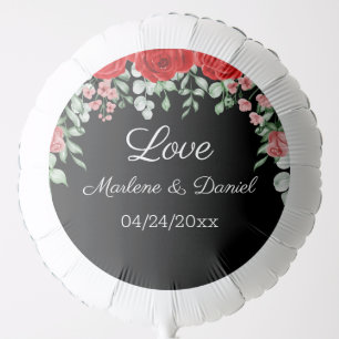 Elegant Black and Red FLoral Wedding Balloon