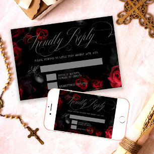 Elegant Black and Red Floral Wedding RSVP Card