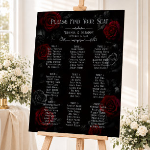 Elegant Black and Red Floral Wedding Seating Chart Foam Board