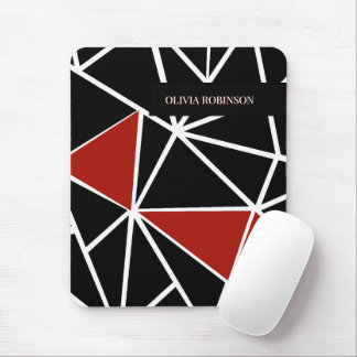 Elegant black and red geometric pattern mouse pad