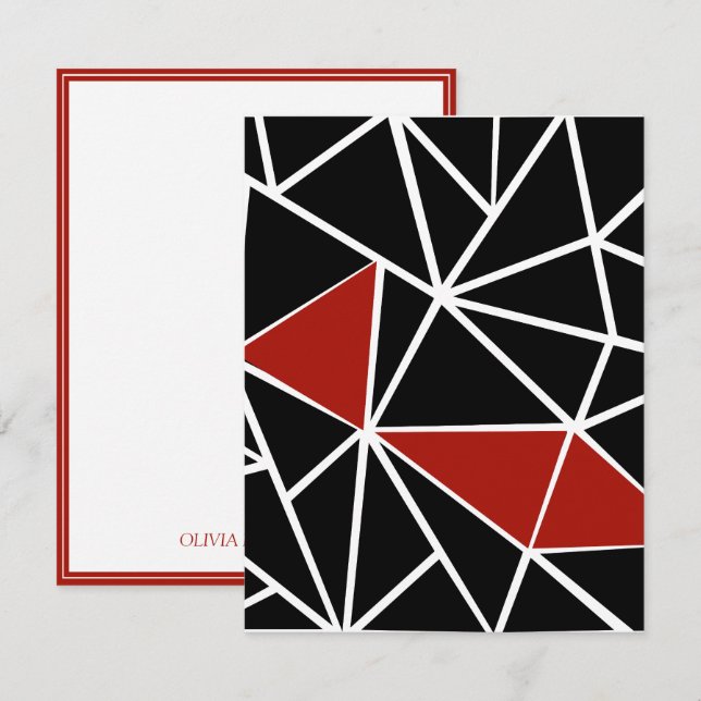 Elegant black and red geometric pattern note card (Front/Back)