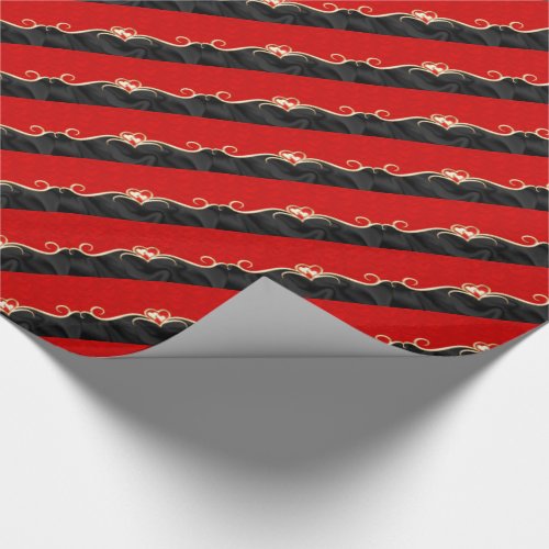 Elegant Black and Red Golden Hearts Romantic Wrapping Paper