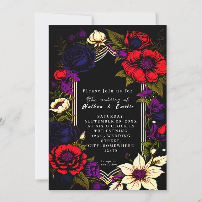 Elegant Black  and Red Gothic wedding invitation  (Front)