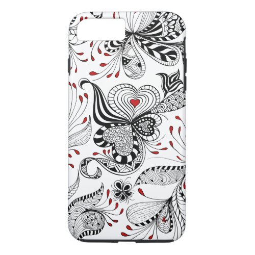 Elegant Black And Red Hearts  Floral Swirls iPhone 8 Plus7 Plus Case