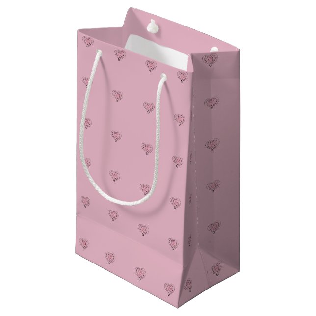 Elegant Black and Red Hearts Pattern Pink Gift Bag (Front Angled)