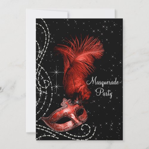 Elegant Black and Red Masquerade Party Invitation