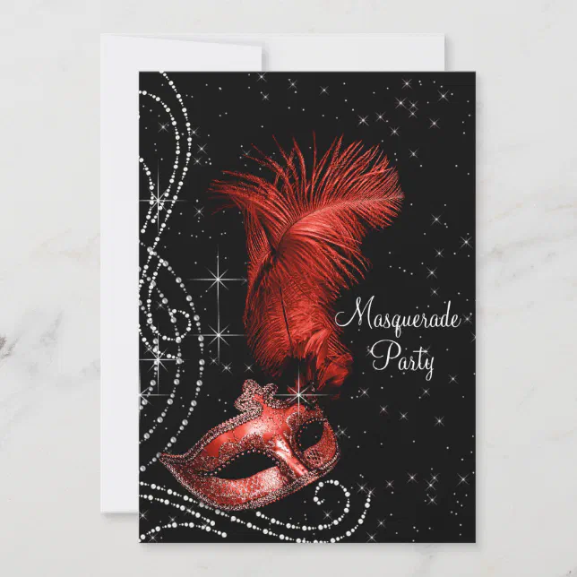 Elegant Black and Red Masquerade Party Invitation | Zazzle