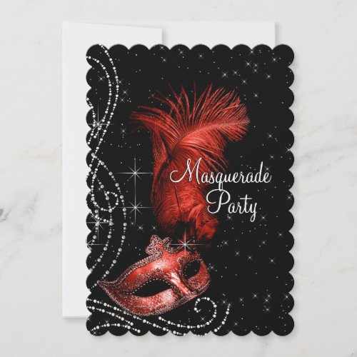 Elegant Black and Red Masquerade Party Invitation