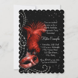 Elegant Black and Red Masquerade Party Invitation | Zazzle