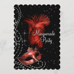 Elegant Black and Red Masquerade Party Invitation
