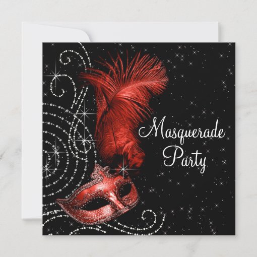 Elegant Black and Red Masquerade Party Invitation | Zazzle