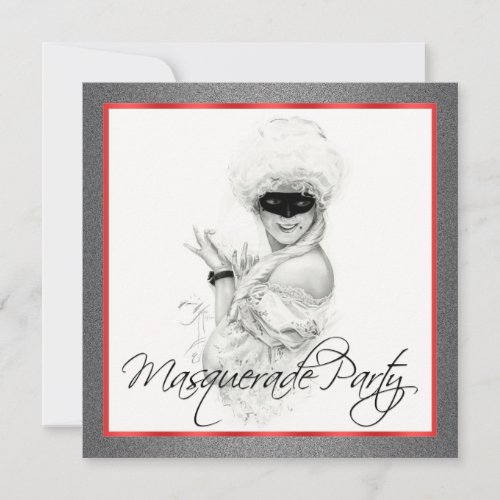 Elegant Black and Red Masquerade Party Invitations