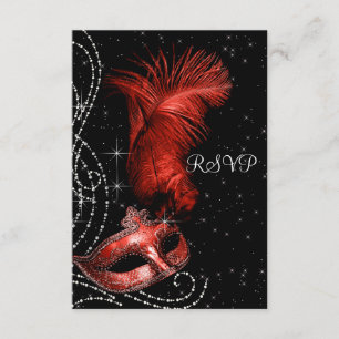 Elegant Black and Red Masquerade Party RSVP