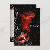 Elegant Black and Red Masquerade Party RSVP (Front/Back)