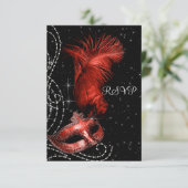 Elegant Black and Red Masquerade Party RSVP (Standing Front)