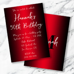 Elegant Black and Red Ombre 50th Birthday Invitation