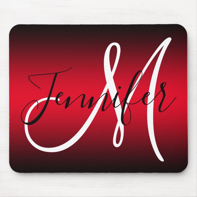 Elegant Black and Red Ombre Monogram Mouse Pad (Front)