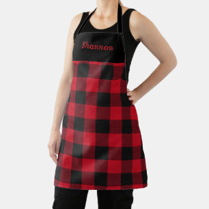 Elegant Black and Red Plaid Christmas Personalized Apron