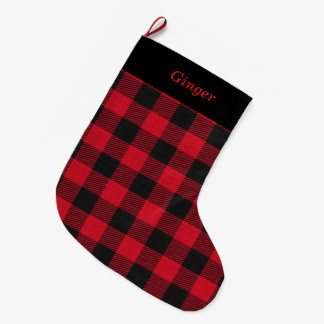 Elegant Black and Red Plaid Personalized Large Christmas Stocking