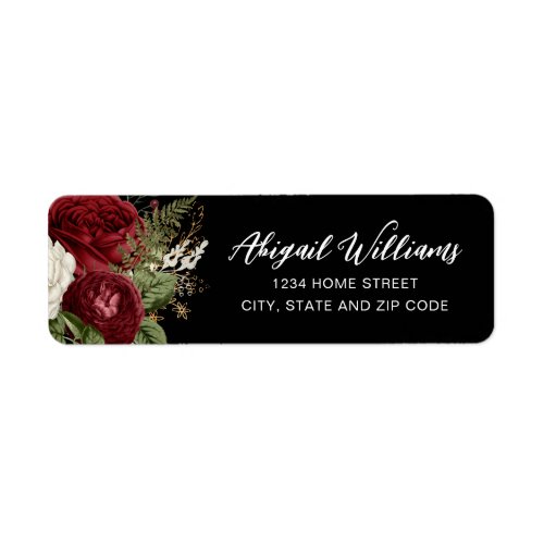 Elegant Black and Red Rose Return Address Label