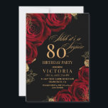 Elegant Black and Red Roses Floral 80th Birthday  Invitation<br><div class="desc">Stylish modern floral Birthday party invitation. Elegant handwritten calligraphy combined with a modern font on a black background complement each other and look harmonious at the same time.</div>